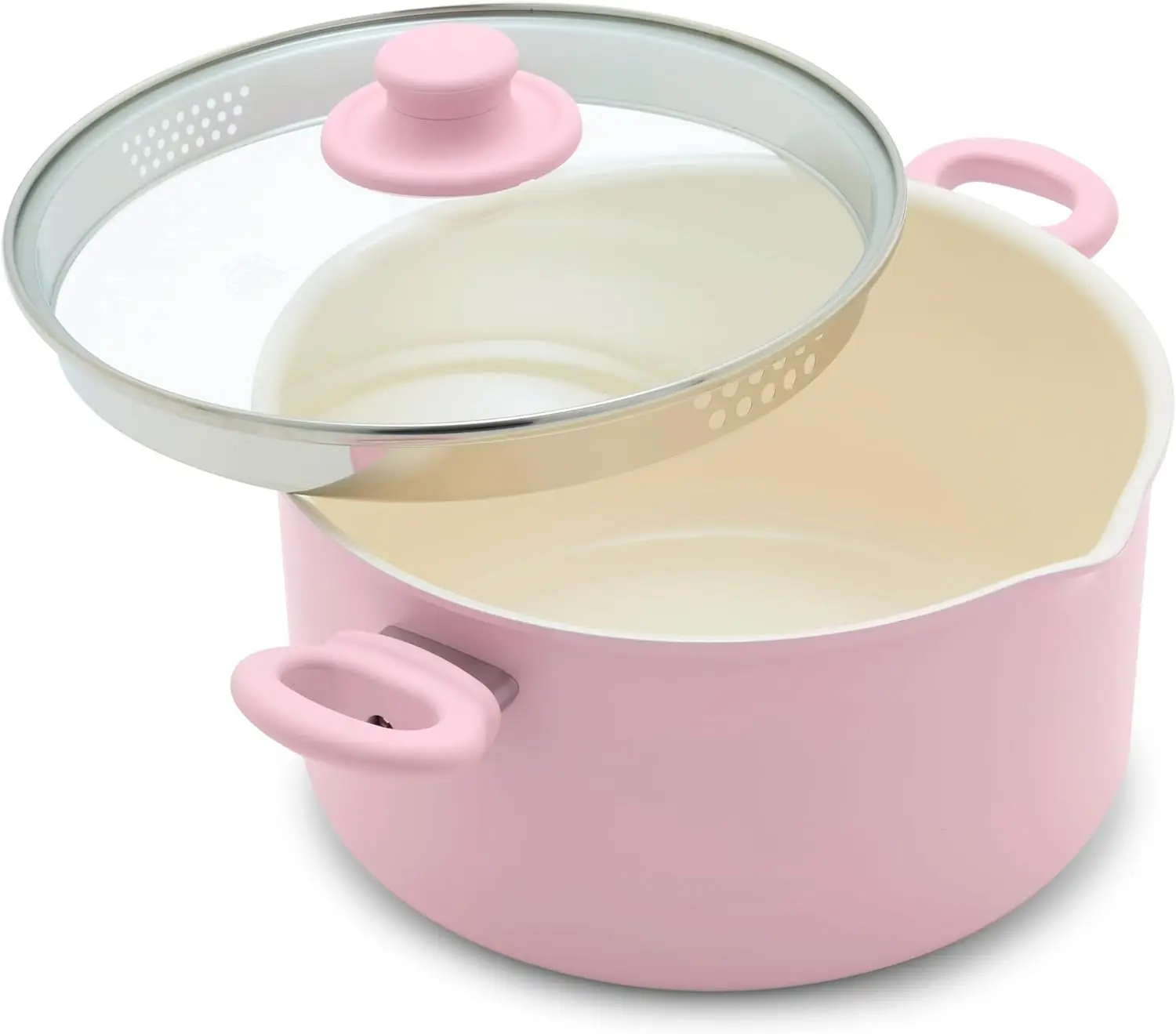 

Керамическая крышка с антипригарным покрытием, 6QT, без PFAS, можно мыть в посудомоечной машине, с прохладными ручками, можно использовать в духовке, 350 ° F Без качающейся основы Розовый