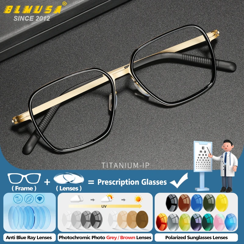 

BLMUSA Ultralight Titanium Prescription Glasses Men Retro Polygonal Optical Myopia Eyeglasses Anti Blue Ray Photochromic Eyewear