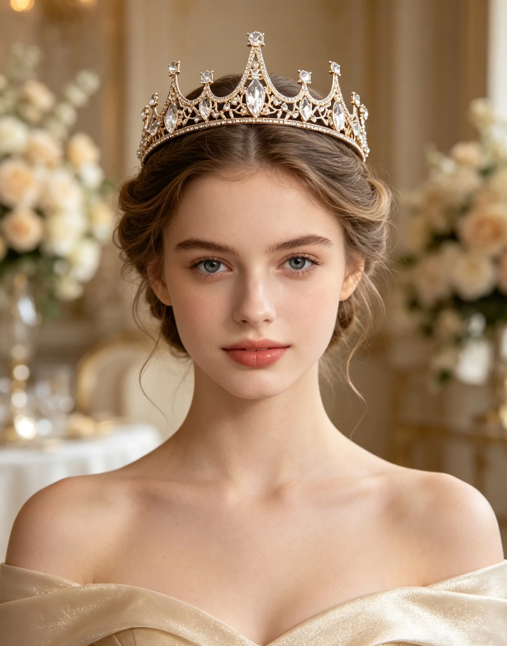 1 Piece of Vintage Gold Rhinestone Pointed Crown, Elegant Palace-Style Wedding Accessory for Brides