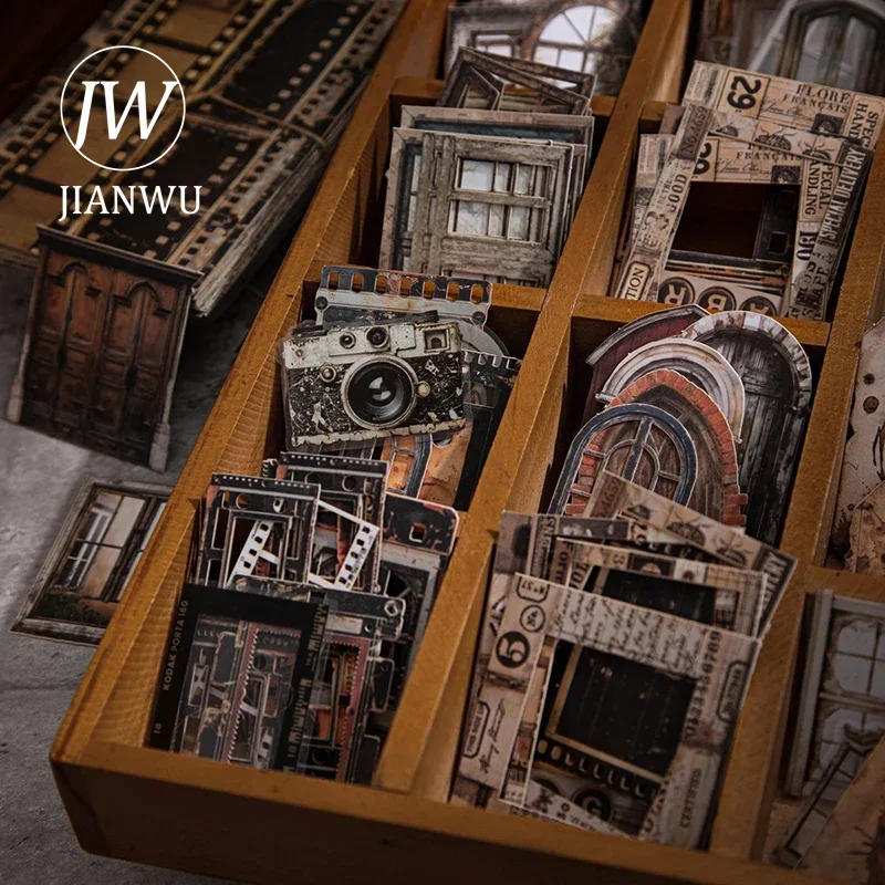 JIANWU Time Collection Series Vintage Wall Film Label Landscape Collage Decor Material Package Creative Junk Journal Stationery