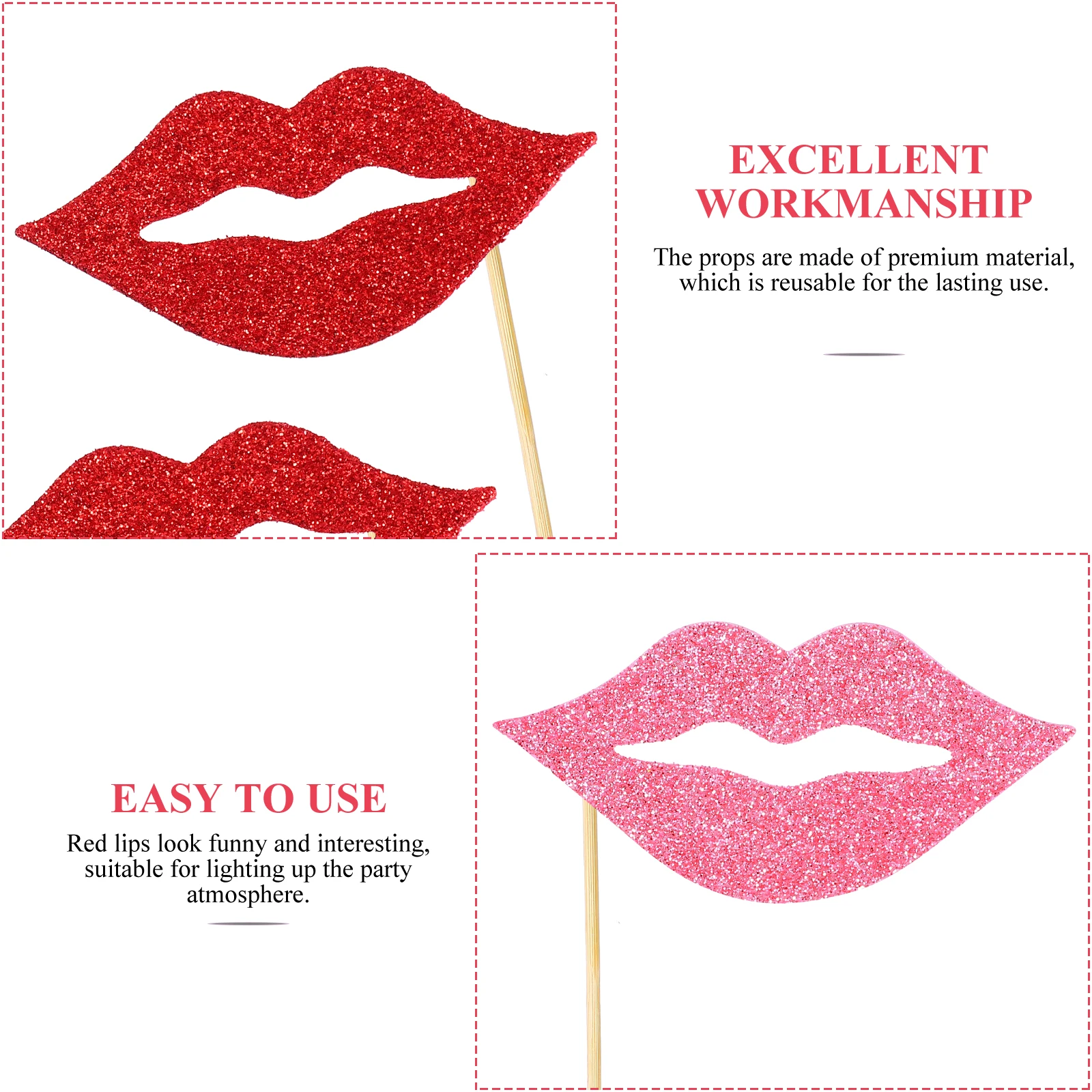

40Pcs Red Lips Photo Props Premium Handheld Party Supplies Festival Birthday Creative Reusable Funny Selfie Photo Accessories