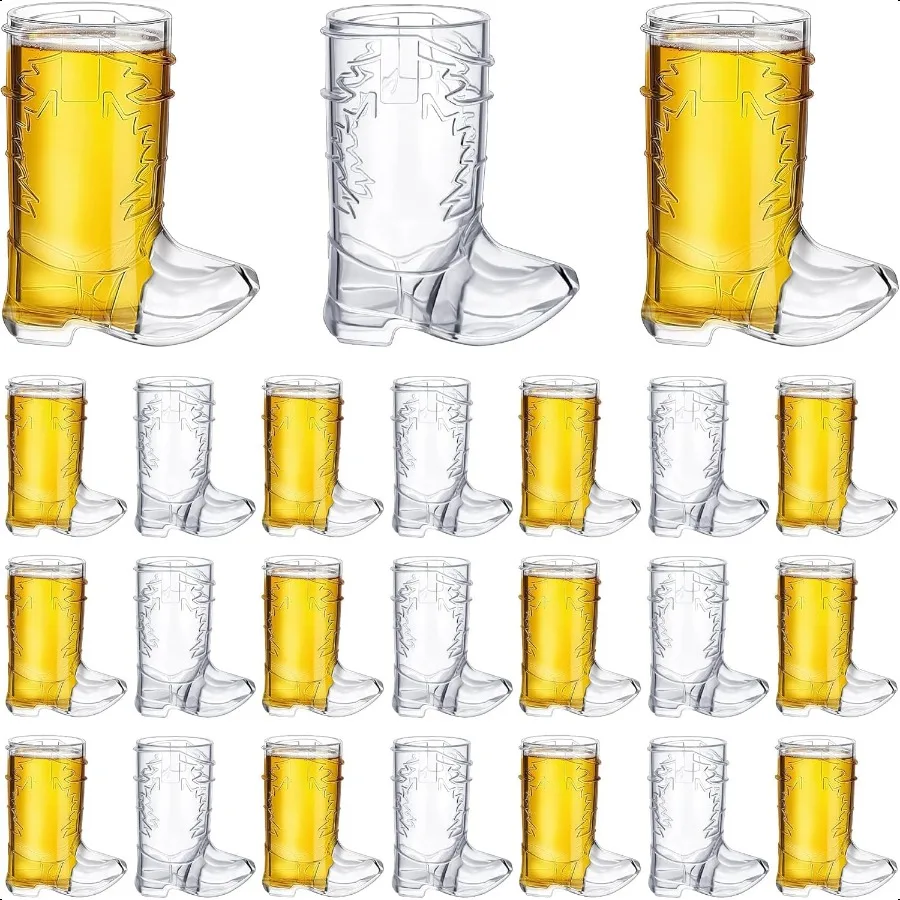 

24 Pieces 1 OZ Clear Mini Cowboy Boot Shot Glasses Reusable Beer Mugs Western Cowboy Plastic Glasses for Cowgirl Party Supplies