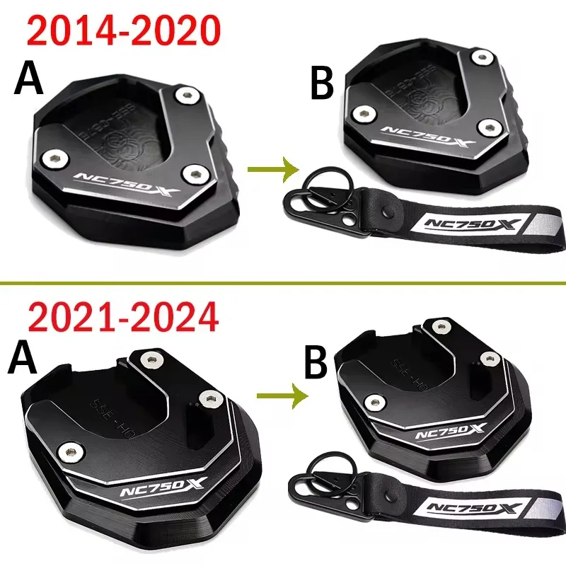 Placa de suporte de extensão de suporte lateral Kickstand para motocicleta, chaveiro para Honda NC750X, NC750 X, NC 750 X, 2021-2024, 2014-2020