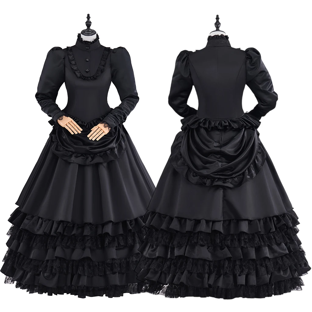 

Women's Gothic Black Mourning Costume Victorian Renaissance Duchess Fancy Rococo Dress Queen Marie Antoinette Ball Gown