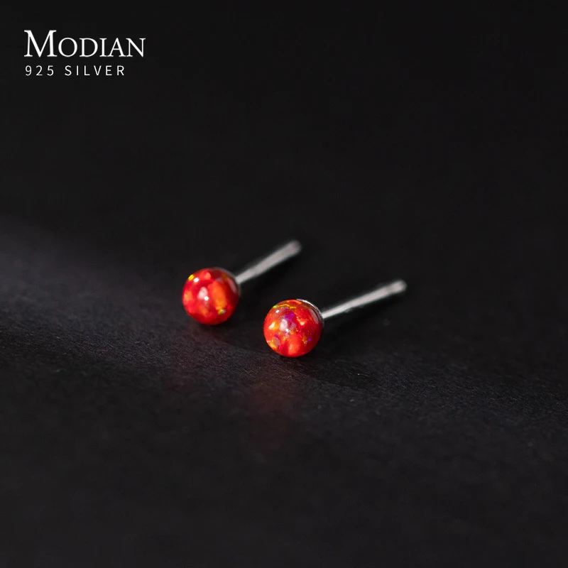 Modifican Multicolor Tiny Opal Stud orecchini in argento Sterling 925 impilabili piccoli orecchini a bottone alla moda per le donne ragazze Fine Jewelry Gift