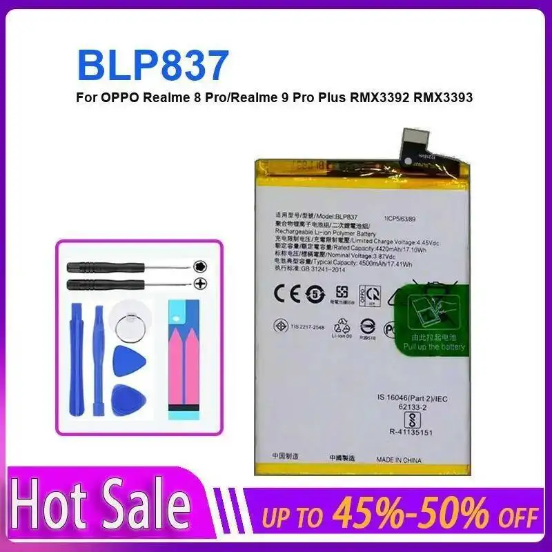 Mobile Phone Battery Replaceable 4500Mah BLP837 For Oppo Realme 8 Pro 9 Plus RMX3392 RMX3393