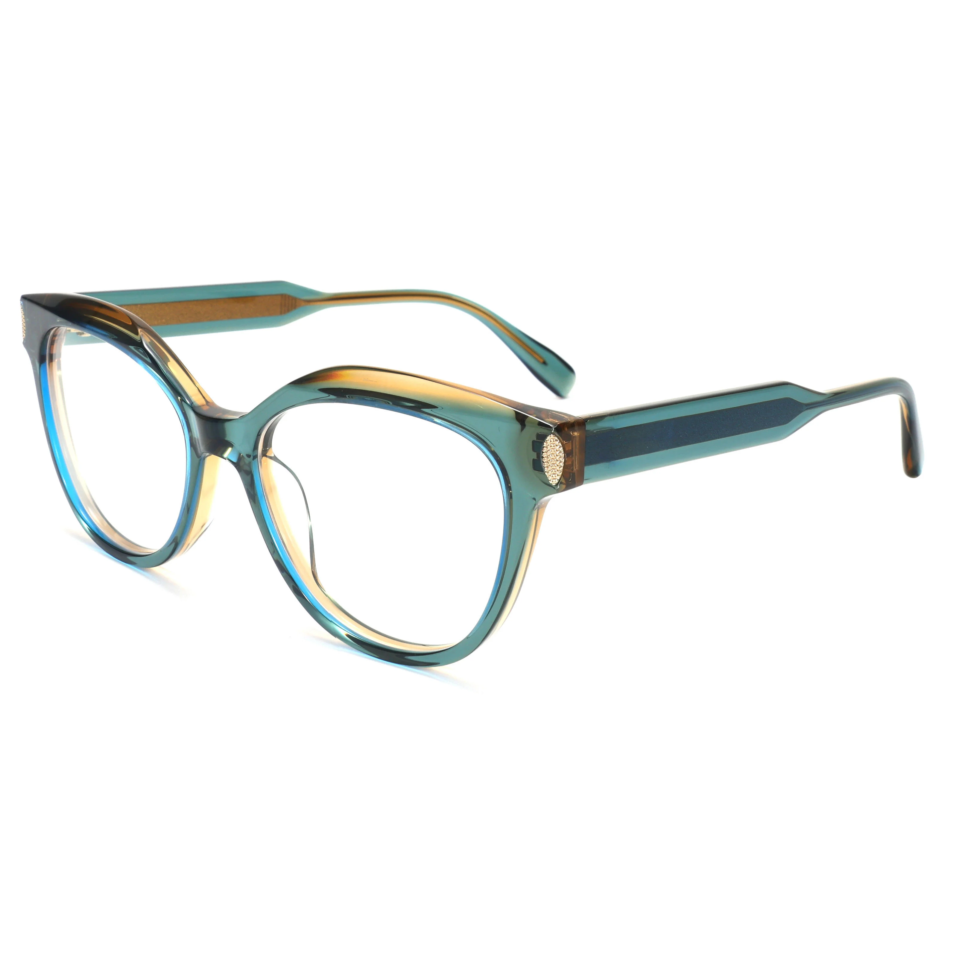

VZONE Transparent Blue Acetate Glasses Rivet Vintage Optical Frames Unisex Durable Fashion Eyewear for Daily Wear