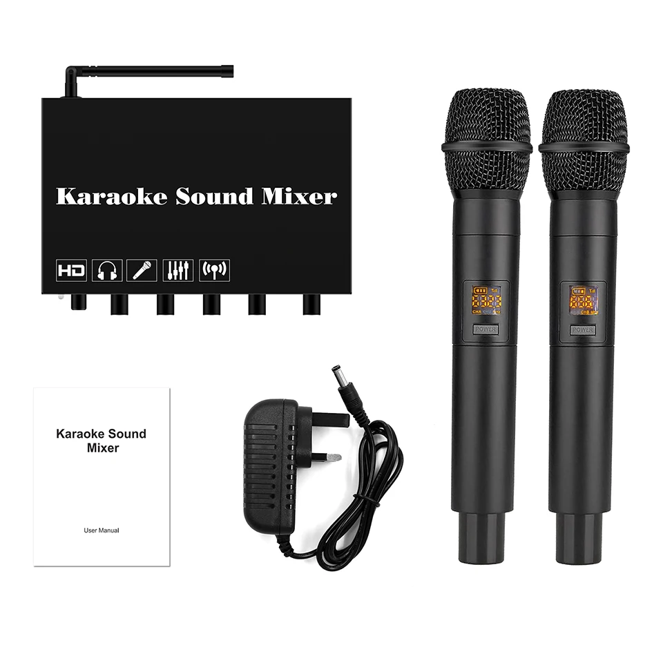 HDMI Karaoke Sound Mixer with Wireless Microphone Support BluetoothV5.0 Karaoke Mixer System with HDMI Optical Toslink AUX Out