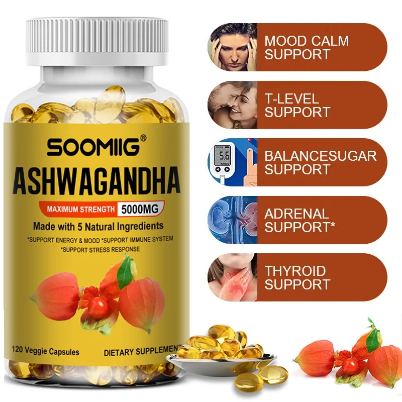 

Ashwagandha Capsules for Stress Relief, Improved Overall Health, Brain Health, Muscle Growth & Strength, Immunity Supplement