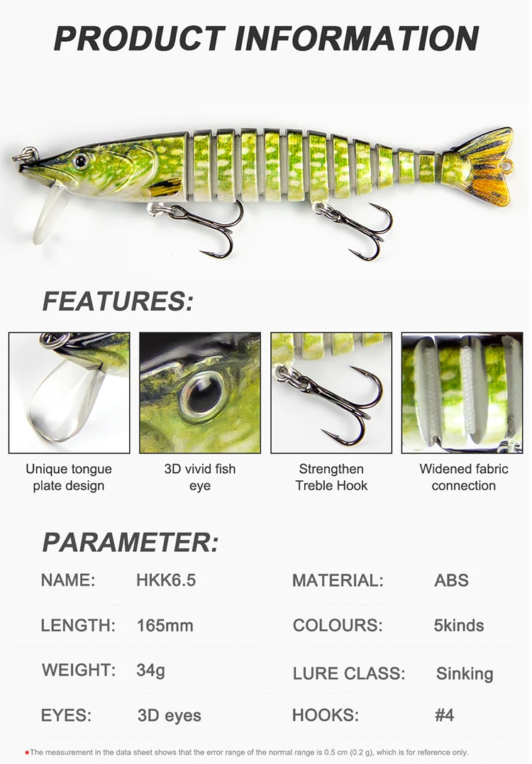 165mm 34g Angeln Lockt Jointed Wobbler Swimbait Sinking Wobbler Für Hecht Forelle Bass Trolling Künstliche Harten Köder Tackle – Detail 4