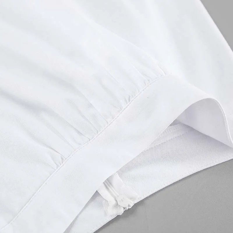 White Cotton Skirt Women Basic Casual A line High Waist  Midi Skirts Pleated Elegant Office Lady Buttoms Zipper Skirts Summer