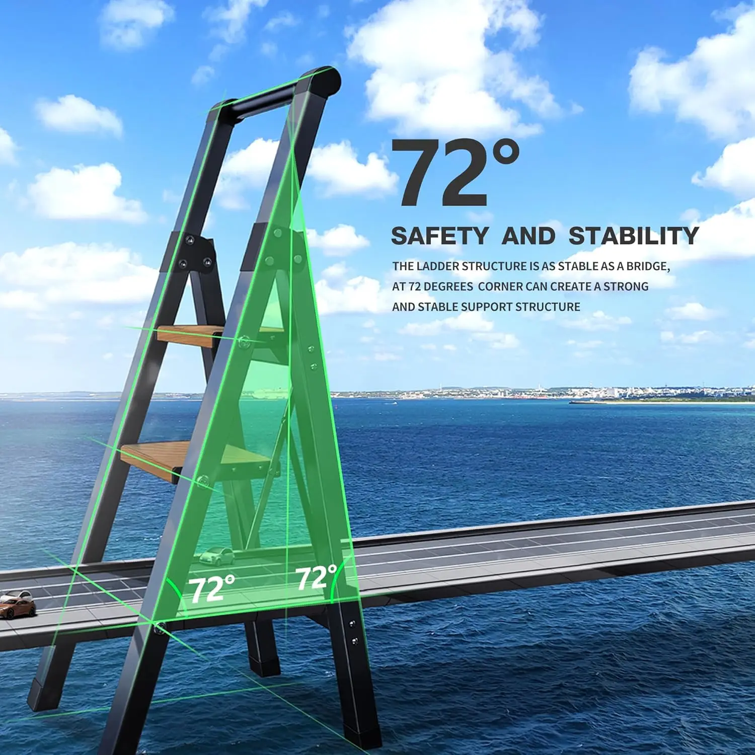 3 Step Ladder, Folding Step Stool with Aluminum Wide Pedal& Convenient Handgrip, 330lbs Capacity Steel Ladder for Household