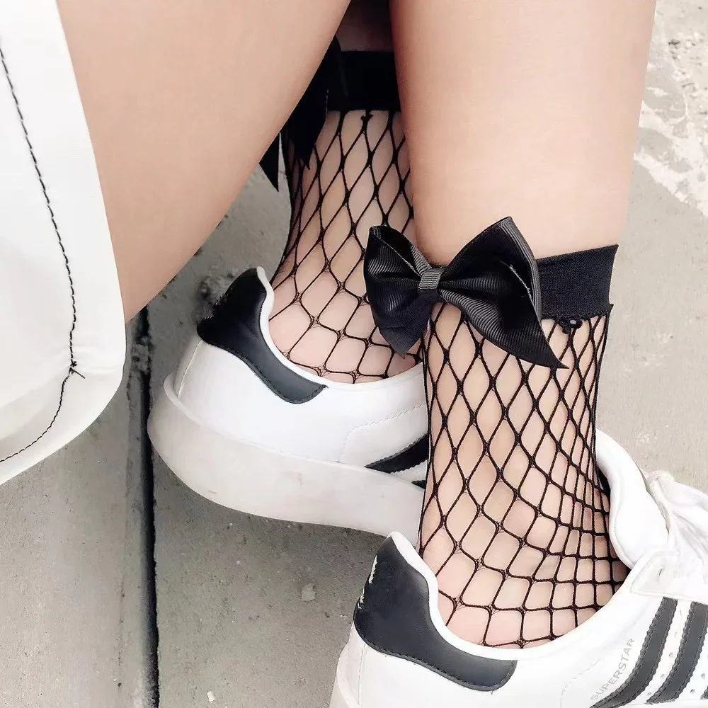 Woman Socks Mesh Socks Bow Fishnet Ankle High Lace Fish Net Vintage Short Fashion Summer Girl kawaii Socks 2024