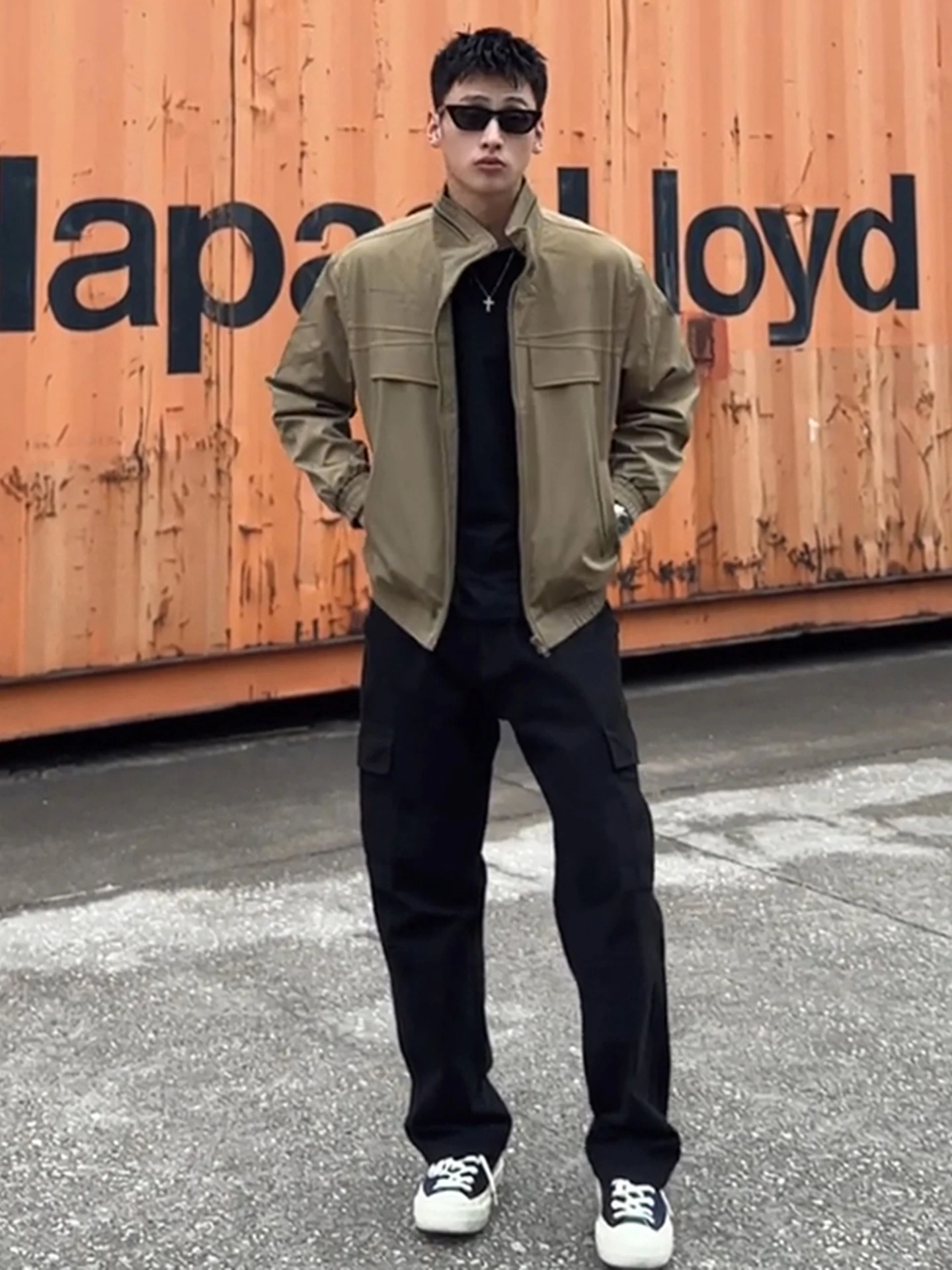 

Khaki American Retro Deconstructed Functional Harington Jaet Men's Autumn Windproof Stand Collar Haome Workwear Coat