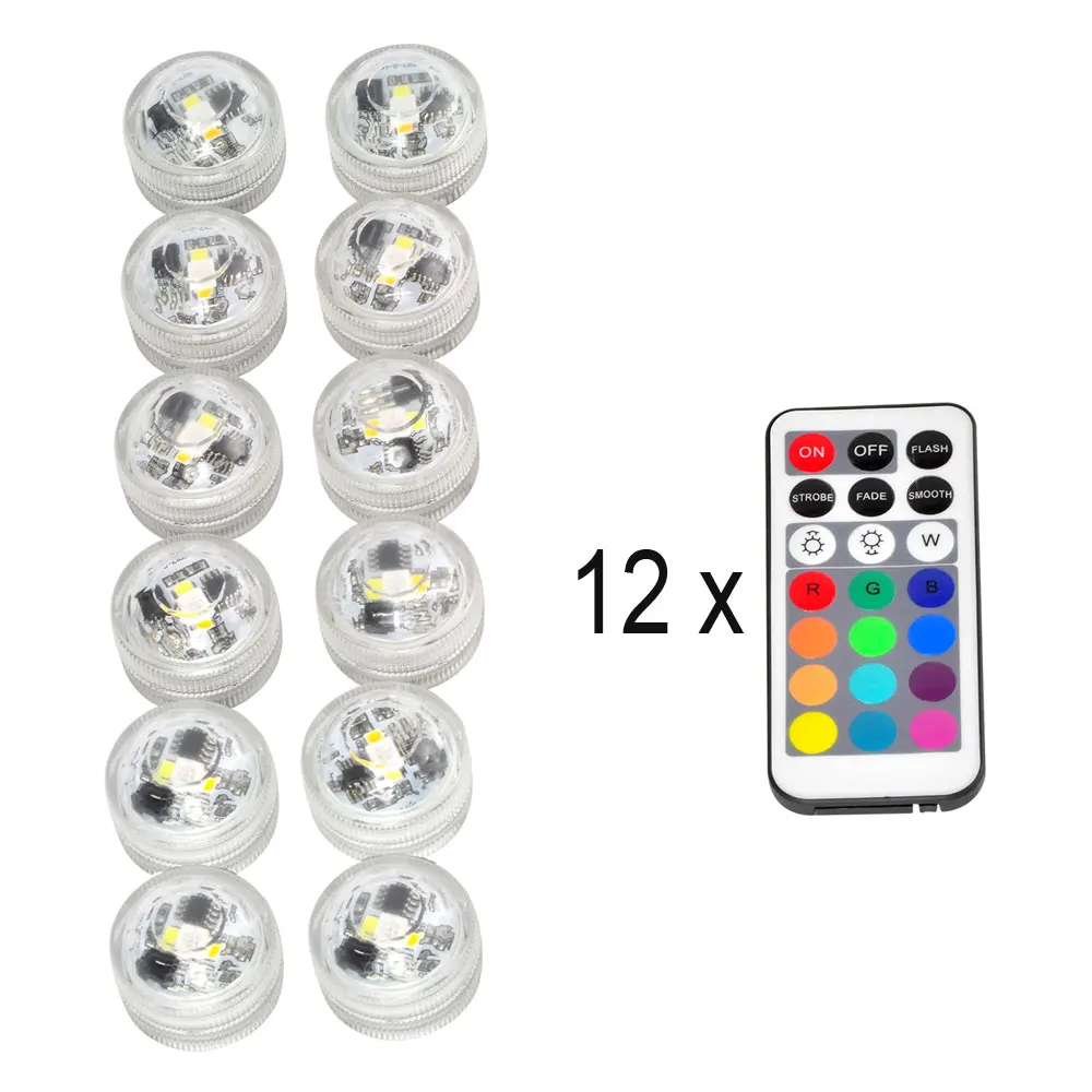 

12 + 12 Submersible Led Lights Remote Control Battery Operated Waterproof Underwater LED Candle Tea Light for Vases Pool Centerp