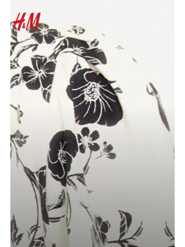 H&M Floral Print Dr with Belt And Bubble Hem Casual Sle Cotton A-Line Skirt ort Length V-Ne Spring Summer 2025