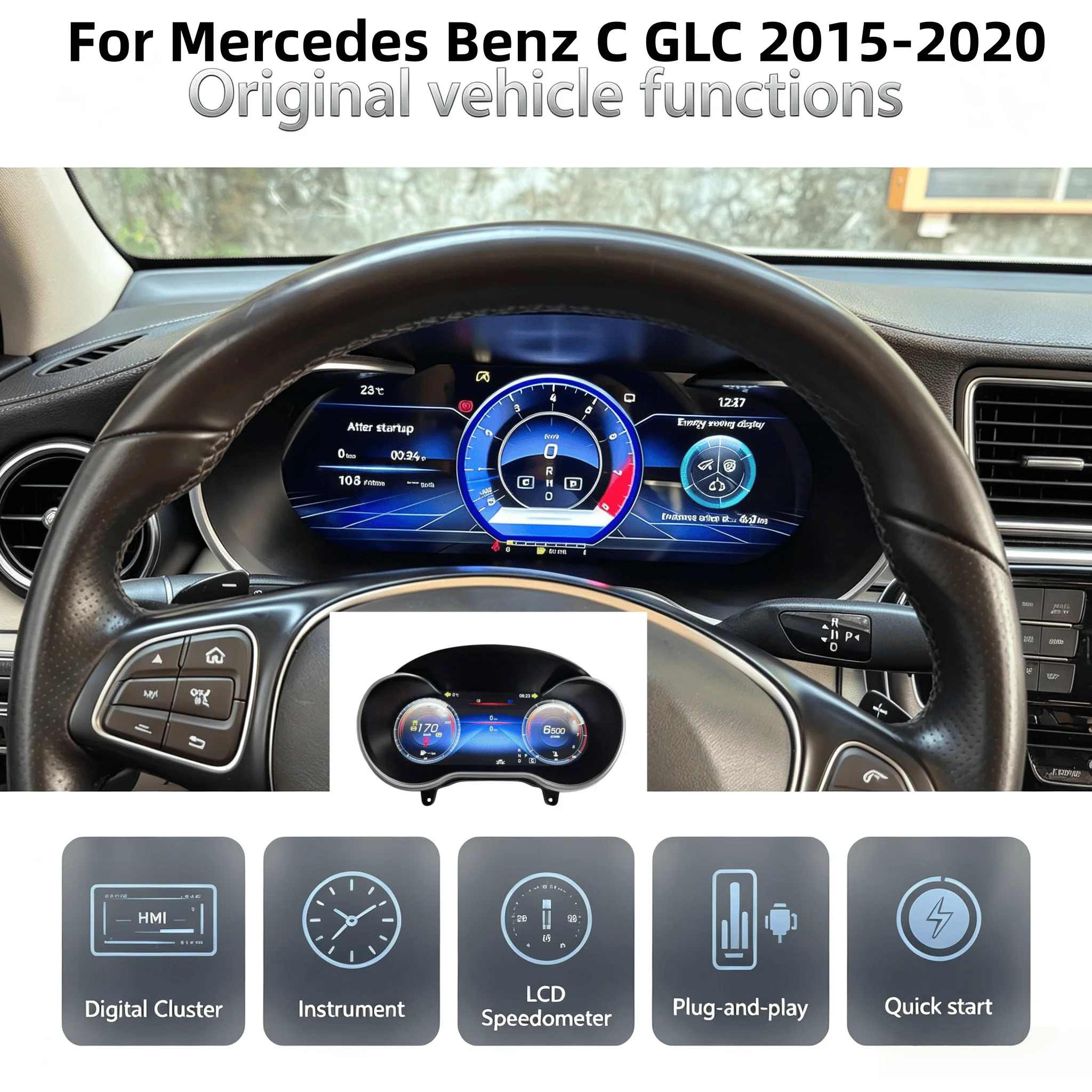 12.3 "LCD For Mercedes Benz C/GLC Class C200L C200 C300 C180 C260 W205 W203 2015-2020 Digital Dashboard Cluster Virtual Cockpit