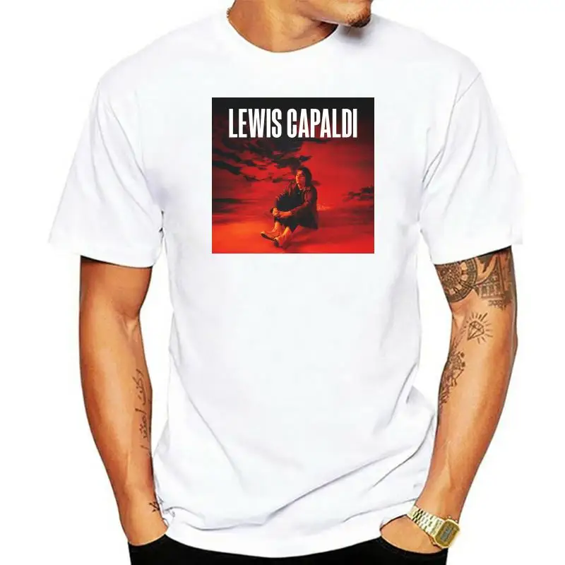 EMILY MORAN Mens Fashion Lewis Capaldi Tee Black Letter Printing