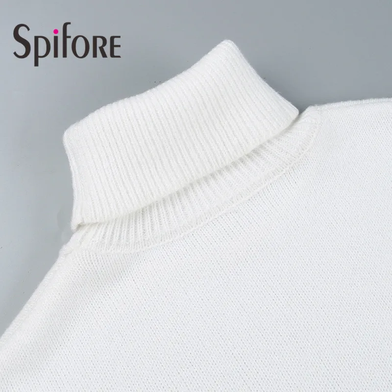 Spifore Knitted Turtleneck Woman Pullovers Long Sleeve Solid Loose Casual Fall Winter Fashion Sweaters INS Women Crop Top