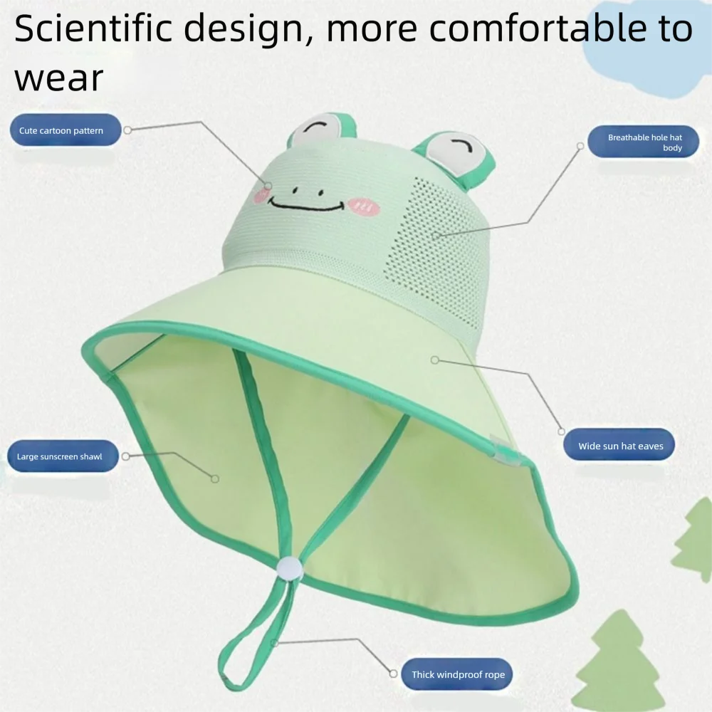 Big Brim Baby Fisherman Hat Cartoon Extended Shawl Kids Sunscreen Hat Neck Cover Bucket Cap Children Beach Cap Sun Visor