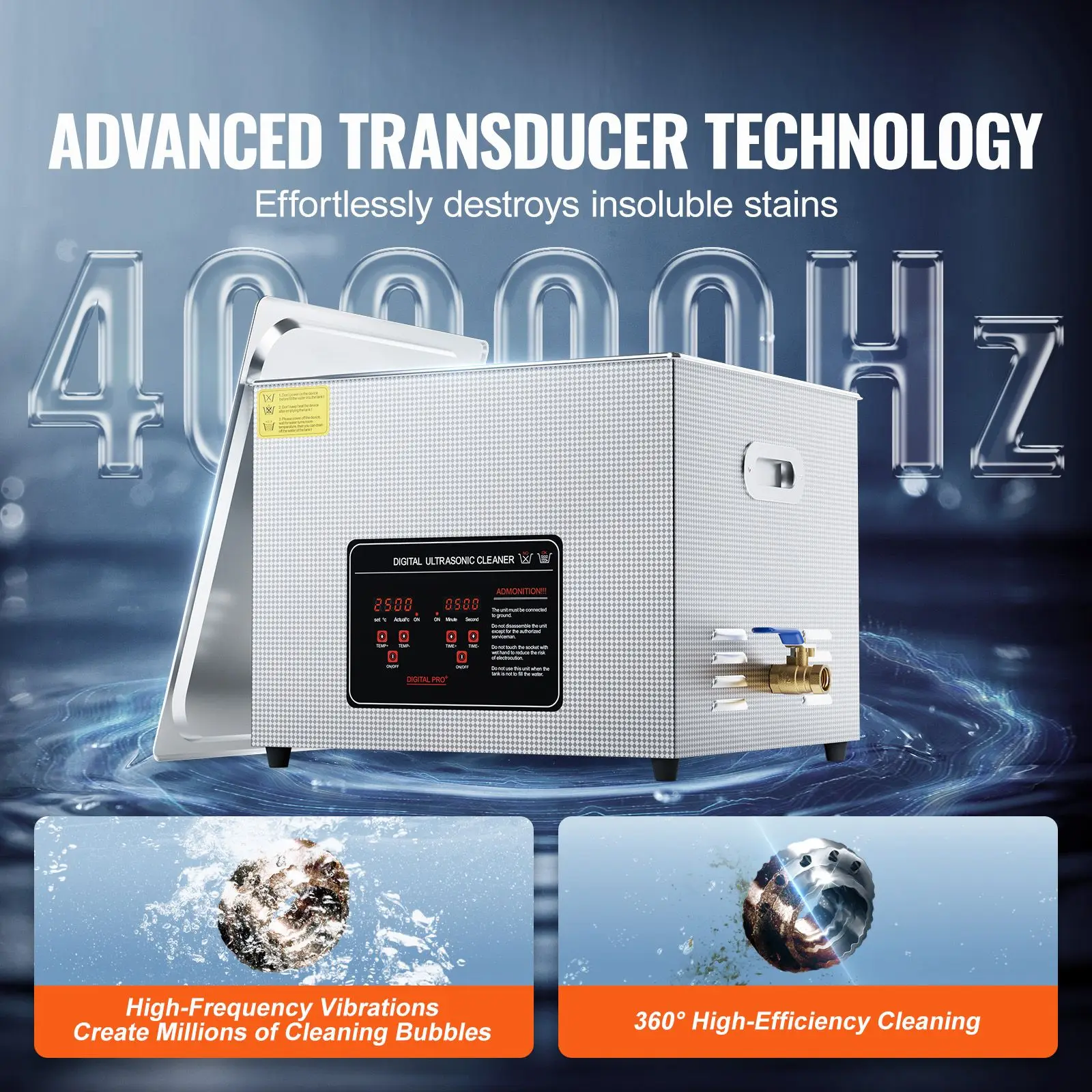 Ultrasonic Cleaner, 15L Professional 360W Cleaning Machine with Timer & Heater, 40KHz Digital Ultrasonic Cleaner with Basket