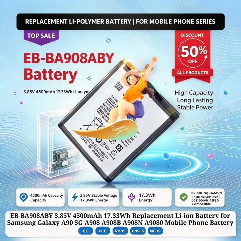 EB-BA908ABY 3.85V 4500mAh 17.33Wh Replacement Li-ion Battery for Samsung Galaxy A90 5G A908 A908B A908N A9080 Mobile Phone