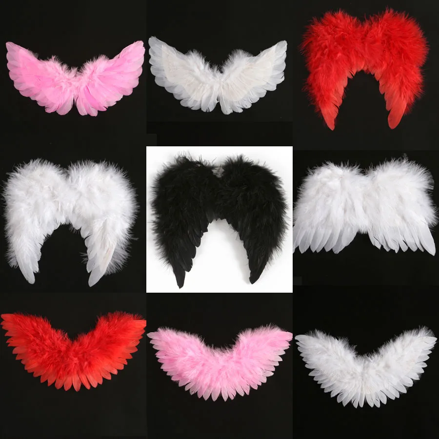 Pink Black White Angel Feather Wings Craft Mini Wing for Ornaments DIY Costume Doll Baby Photography Halloween Christmas Wedding