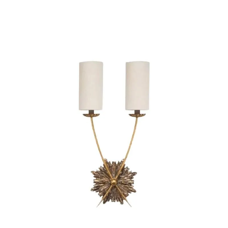 

American retro wood carving floral living room wall lamp fabric lampshade old bedroom bedside lamp TV background wall wall lamp