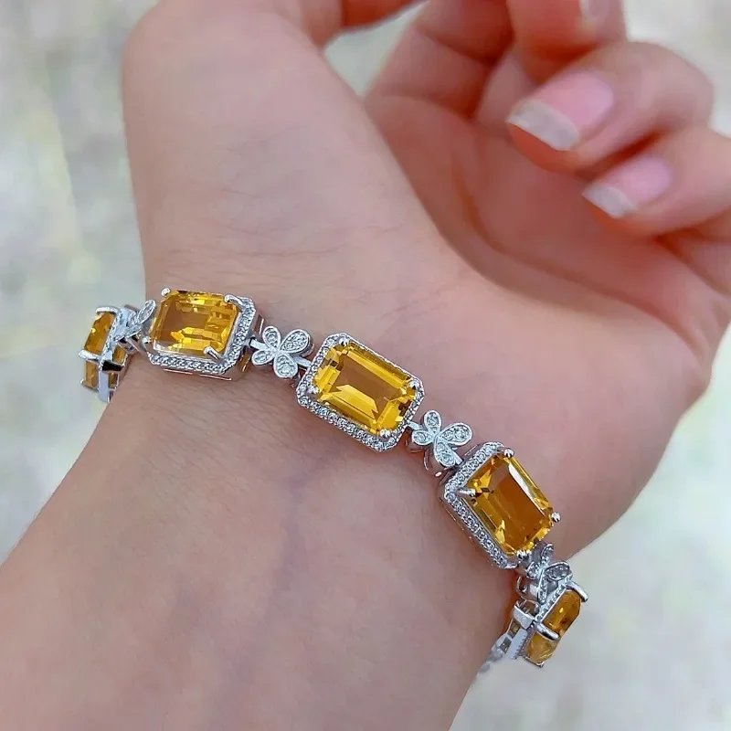 SACE GEMS Luxury 925 Sterling Silver 7*10MM Natual Citrine Gemstone Bracelrts for Women Engagement Cocktail Party Fine Jewelry