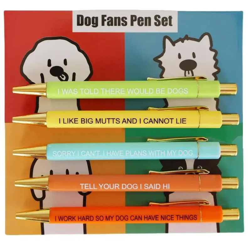 5pcs Dog Fans Ballpoint Pens Set Novelty Writing Pens With Funny Phrase For Dog Lovers Everyday Use