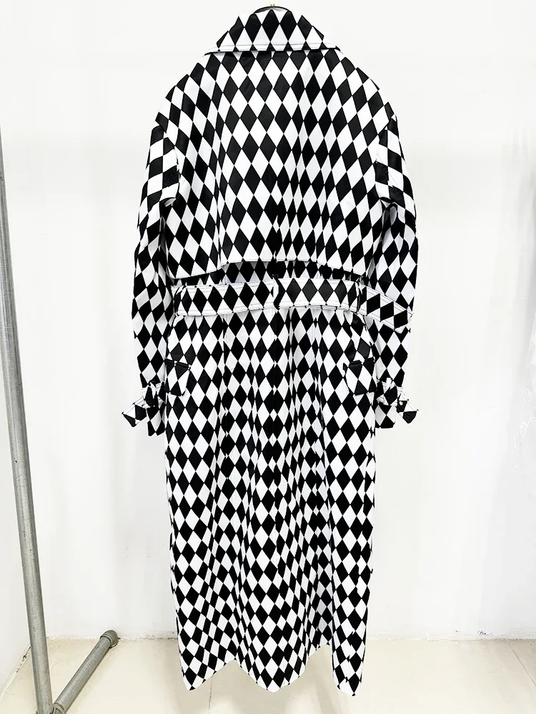 HIGH Quality Newest Fall Winter 2024 Designer Overcoat Women\'s Rhombus Diamonds Printed Long Trench