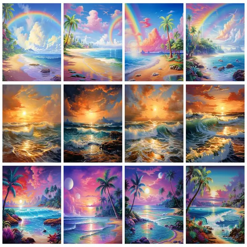 

RUOPOTY Diy 5D Diamond Painting Rainbow Landscape Embroidery Mosaic Full Square/Round Cross Stitch Home Decoration Gift