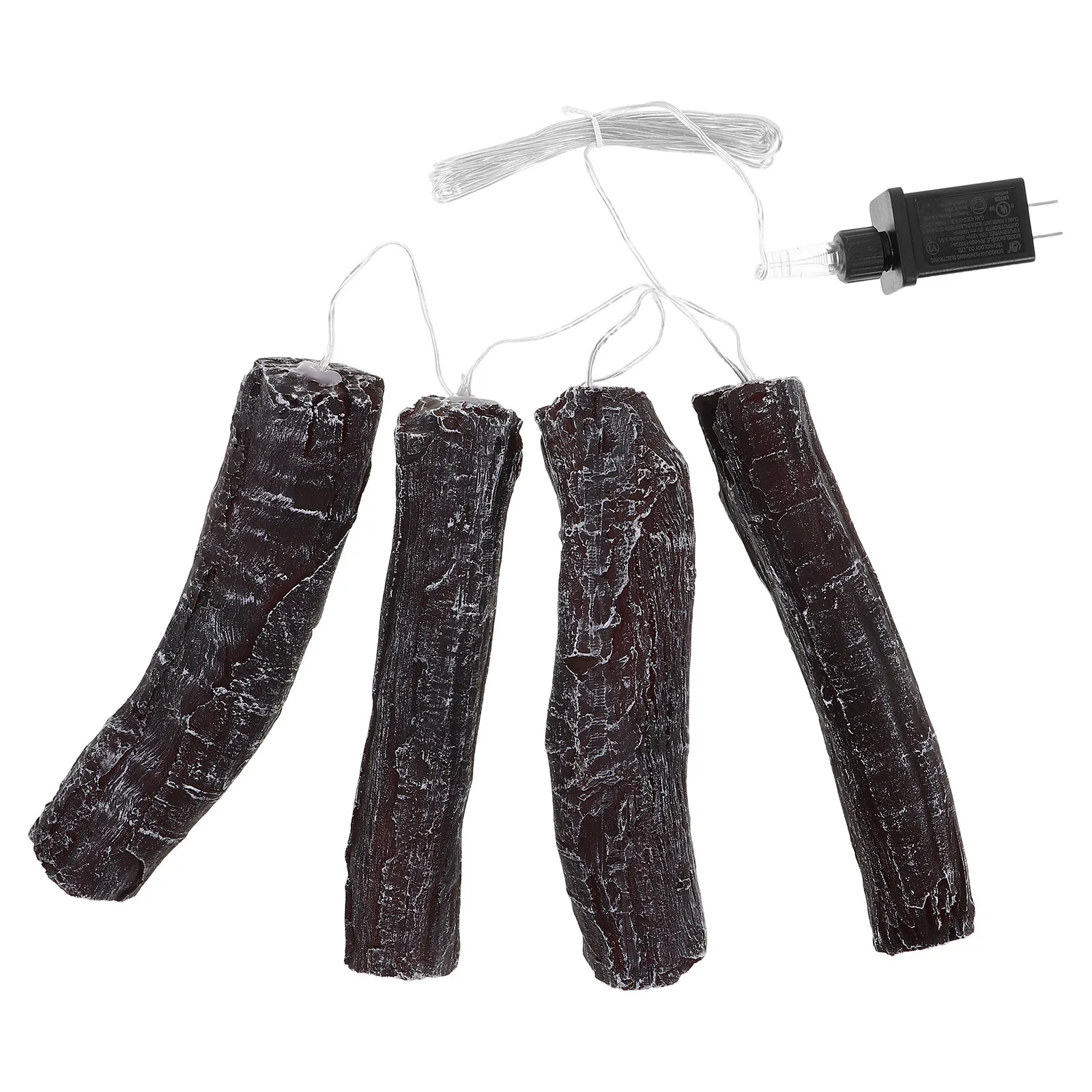 Transparent Resin Fireplace Logs Lights Realistic Faux Flame Effect LED Flickering Night Light for Cozy Fireplace Decor