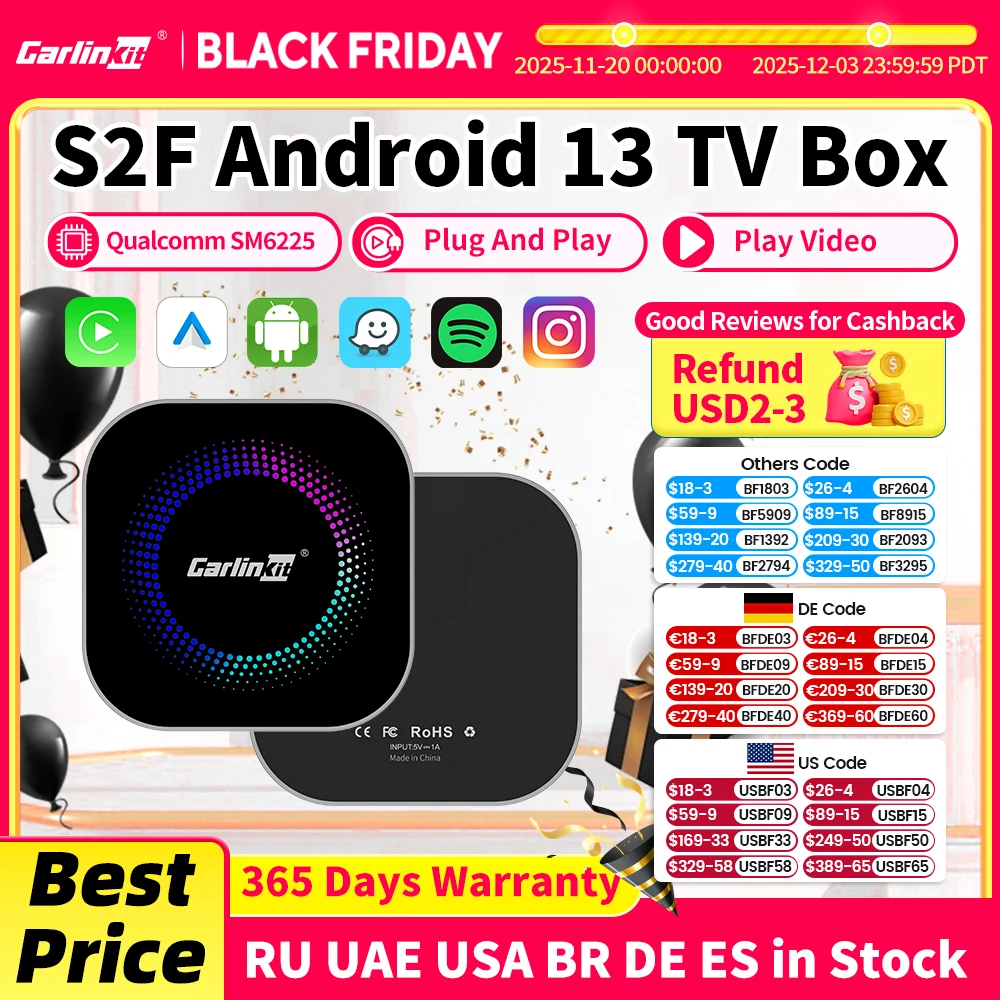 Android 13 TV Box CarlinKit inalámbrico Android Auto y CarPlay Ai Box SM6225 pantalla dividida de 8 núcleos 4G LTE para IPTV Netflix Play Store