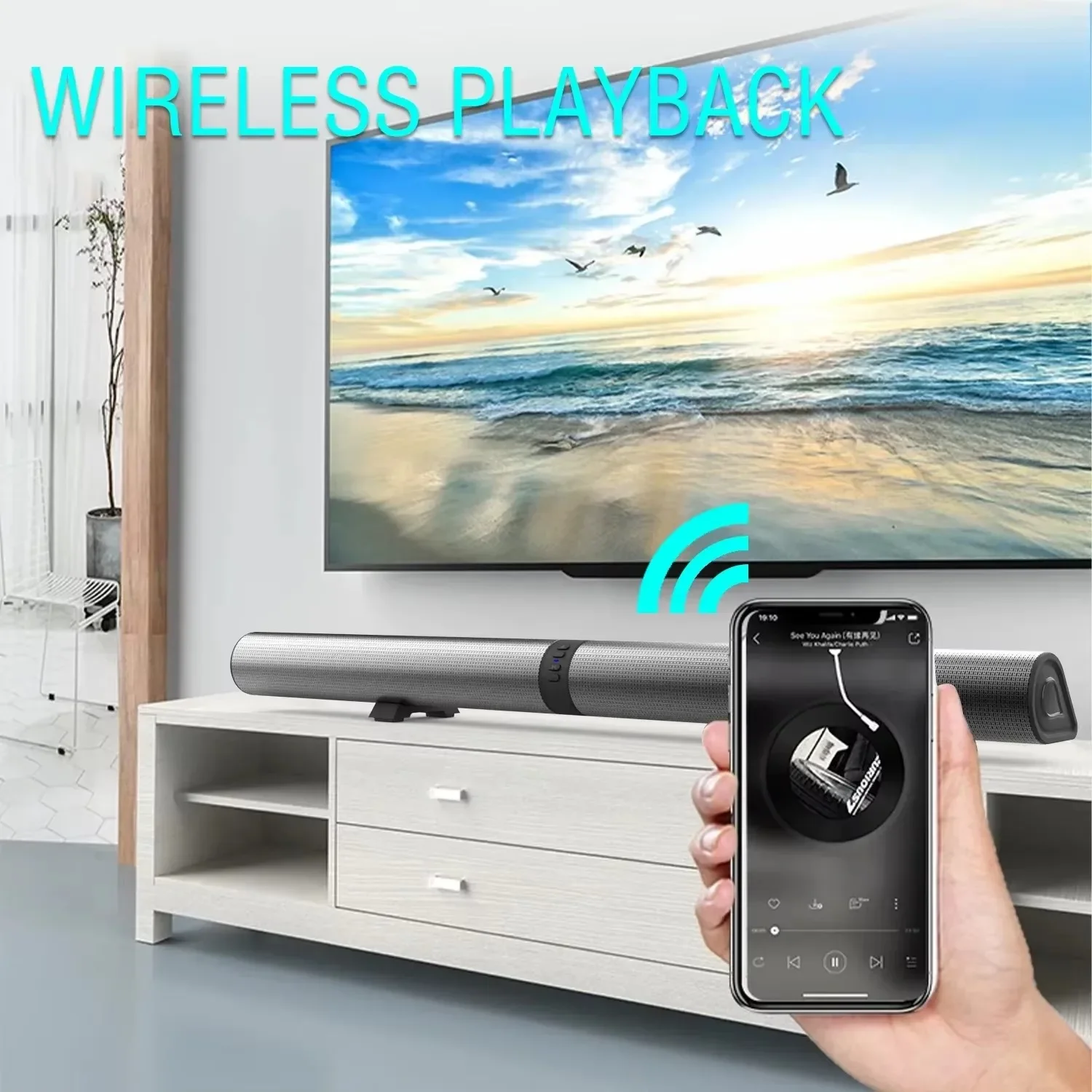 High Power TV Soundbar HIFI Home Theater Bluetooth Speaker HDMI/AUX/BT/OPT Connection Sound Box Detachable Sound System FM Radio