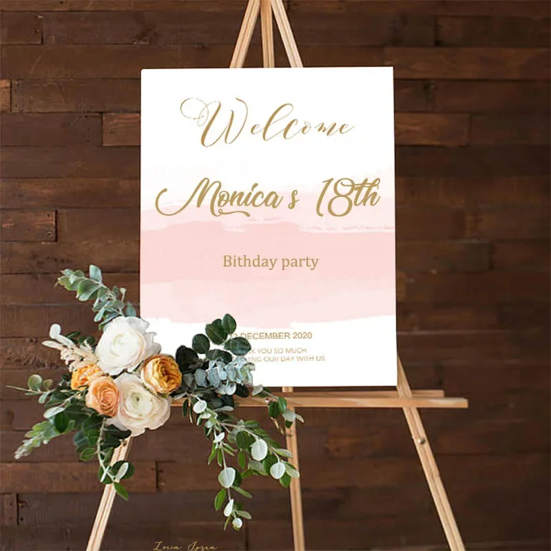 custom birthday celebration decor welcome sign girls 18th age party personal Exclusive use gold letters on canvas