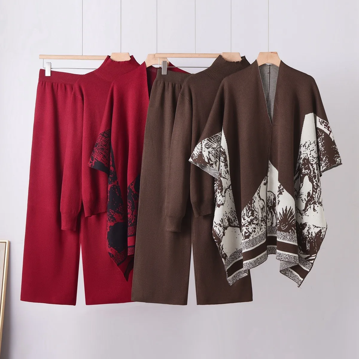 Casual Long Pants Set Full Length Elegant with Long Sleeves Shawl Commuter Chic Sweater Winter Cardigan Top Autumn Women Sets