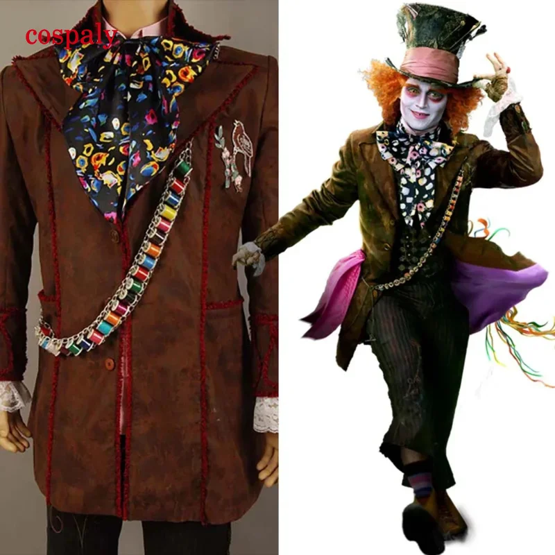 Alice Cosplay Johnny Depp As Mad Hatter Outfit Jacket Pants Tie Halloween Costume For Adult Full Suit