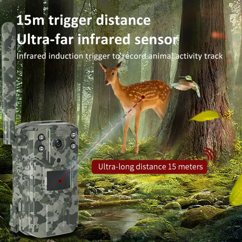 4G LTE APP Wireless Wildlife Hunting Camera 15M Infrared Night Vision Hunting Trail Camera 2.7K HD 14MP Motion Activated Camera