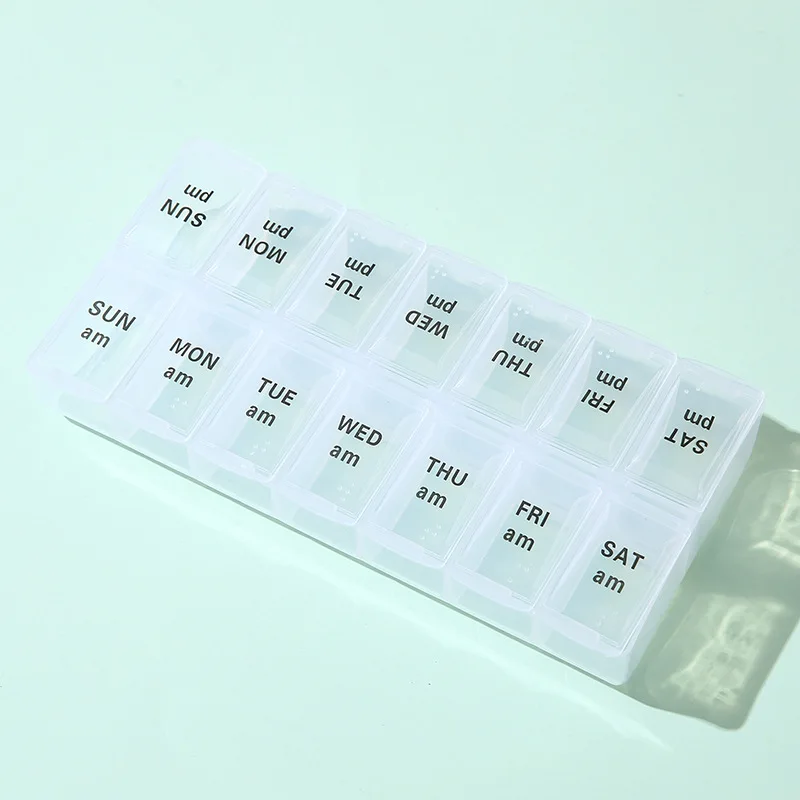 منظم حبوب الدواء لمدة 7 أيام في الأسبوع، حامل حبوب الصباح والليل، صندوق تخزين، منظم فاصل، أدوية محمولة للسفر