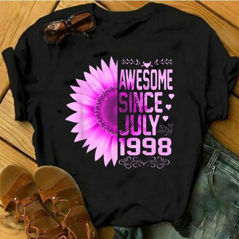 

Awesome Since 1998 Sunflower Print Women T Shirt Short Sleeve O Neck Loose Women Tshirt Ladies Tee Shirt Tops Clothes Mujer