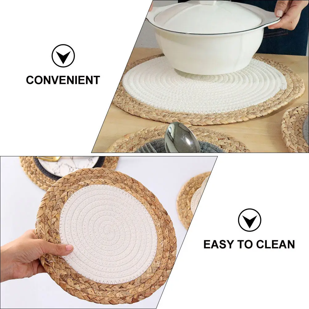 2Pcs Elegant Tassel Round Placemat Natural Straw Woven Table Mat Heat Insulated Coaster for Drink Bowl Desktop Tableware Mat