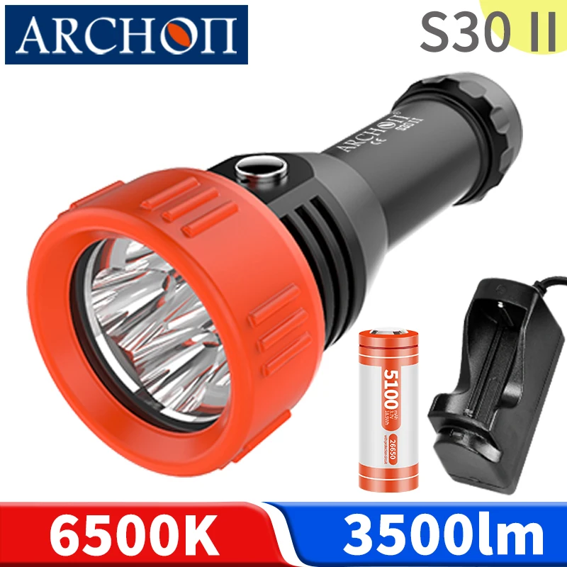 

S30 II 6500K diving flashlight Yellow filter diving light Underwater 100m diving lighting torch HD video photoraphy fill lights