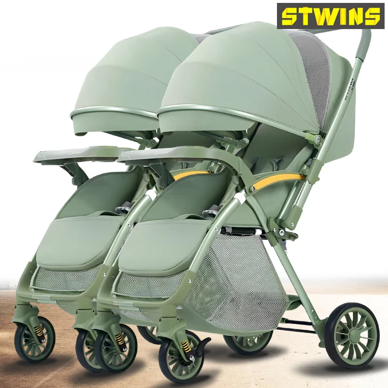 Detachable combination twin stroller two-way sitting can lie down light folding newborn double child stroller