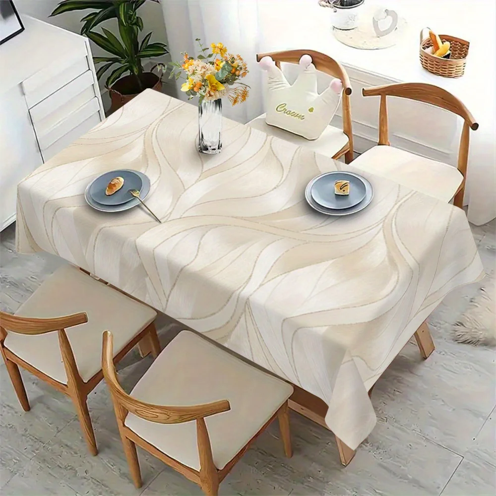 VIKAMA 1pc Luxury Light Beige Ripple Tablecloth, Tablecloth for Living Room and Dining Room, Tablecloth for Picnics and Parties