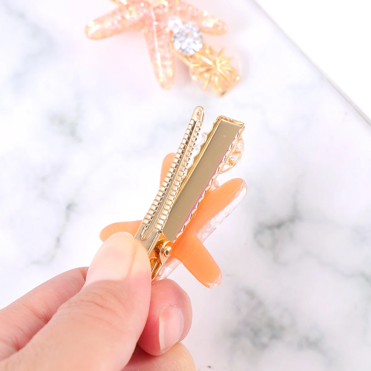 

2pcs Pearl Clip Rhinestone Hair Pearl Hair Pin Clips Women Barrettes Girls Bobby Pins Wedding Party Daily Use Orange