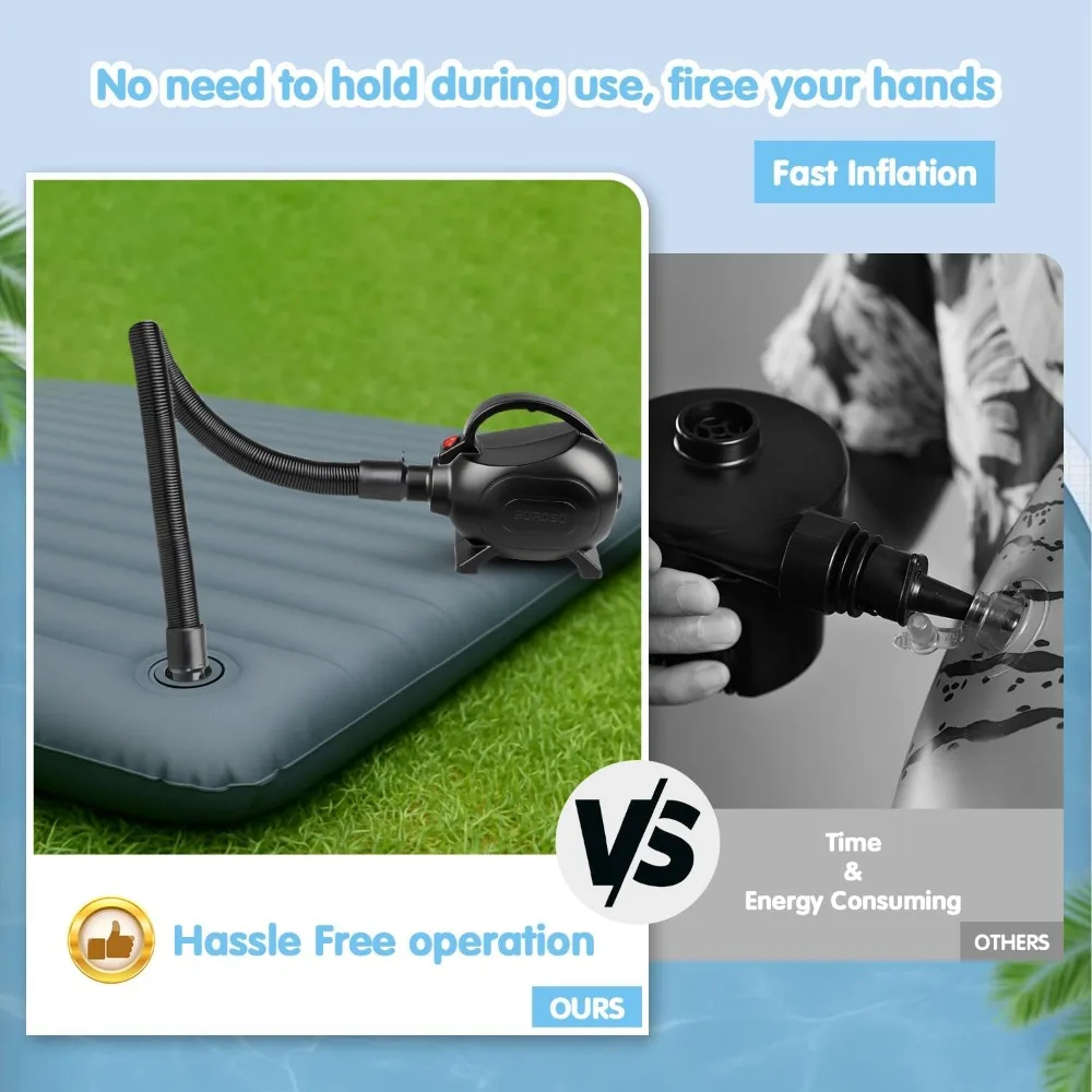 Electric Air Pump for Inflatable Pool Toys, Portable High Power Quick-Fill air Mattress, Boat, Raft, Inflator/Deflator with 4