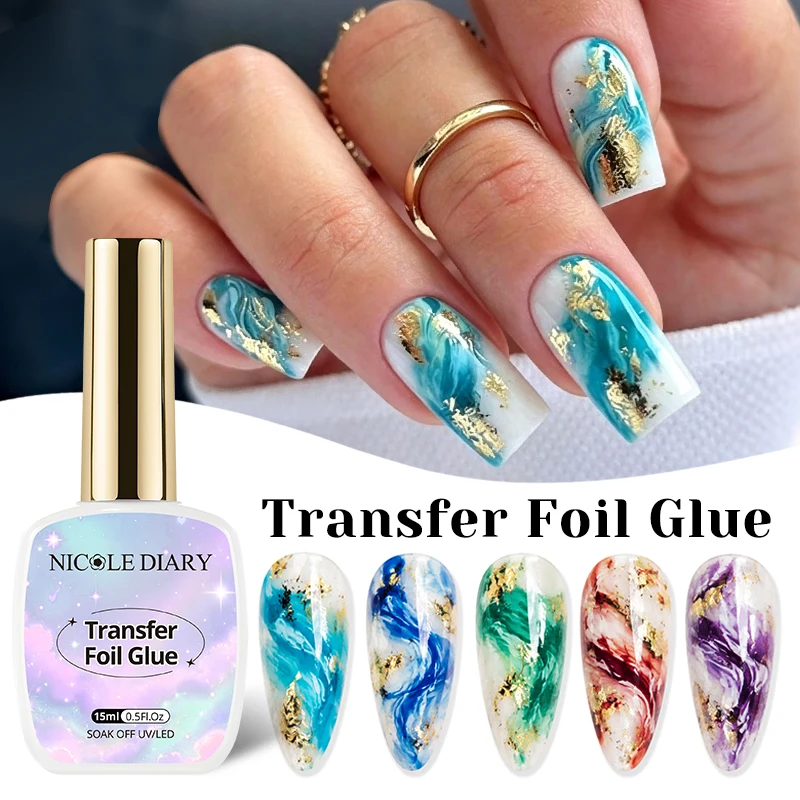 NICOLE DIARY 15ml Nail Transfer Gel Star Foil Transfer Gel UV LED Cured Nail Art Foil Glue For DIY Manicure Decoration