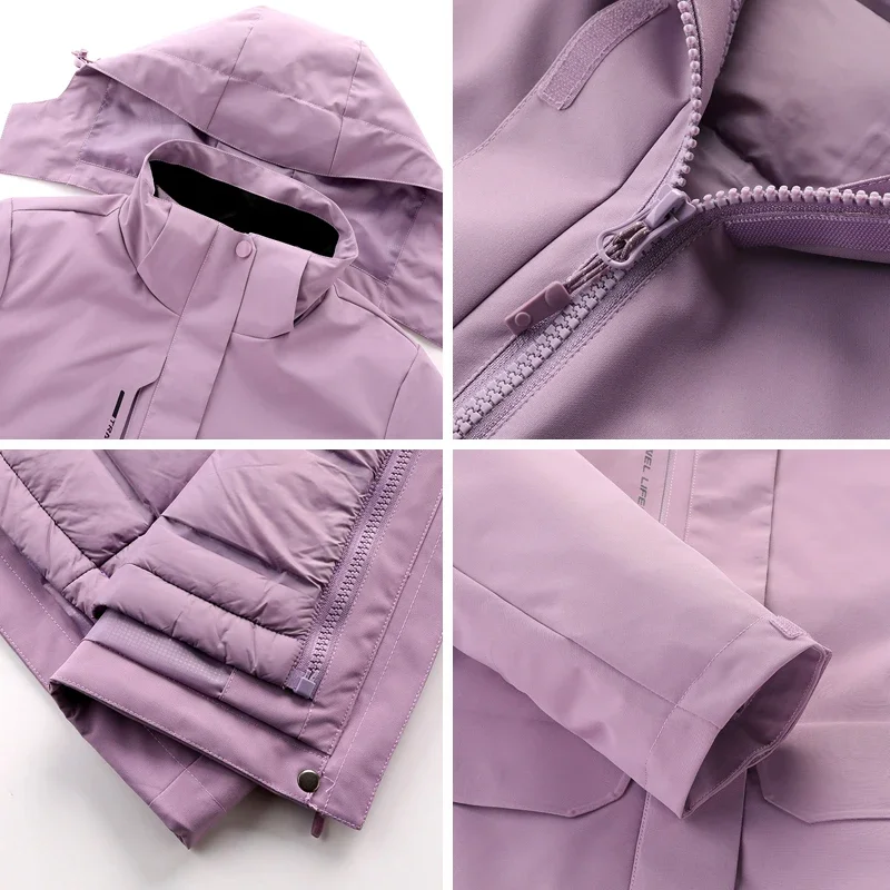 겨울 여성 따뜻한 방수 방풍 스노보드 다운 재킷 및 스노우 바지, 스키 의상 오버올, 여성 다운 코트