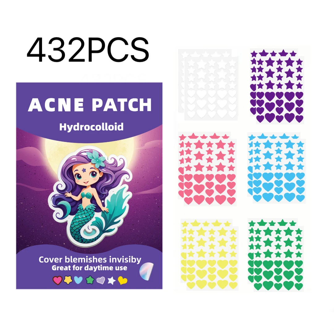 432PCS, star&heart acne patch sizes for different scenarios. Nice and fashionable, essential beautiful，Cute mermaid box
